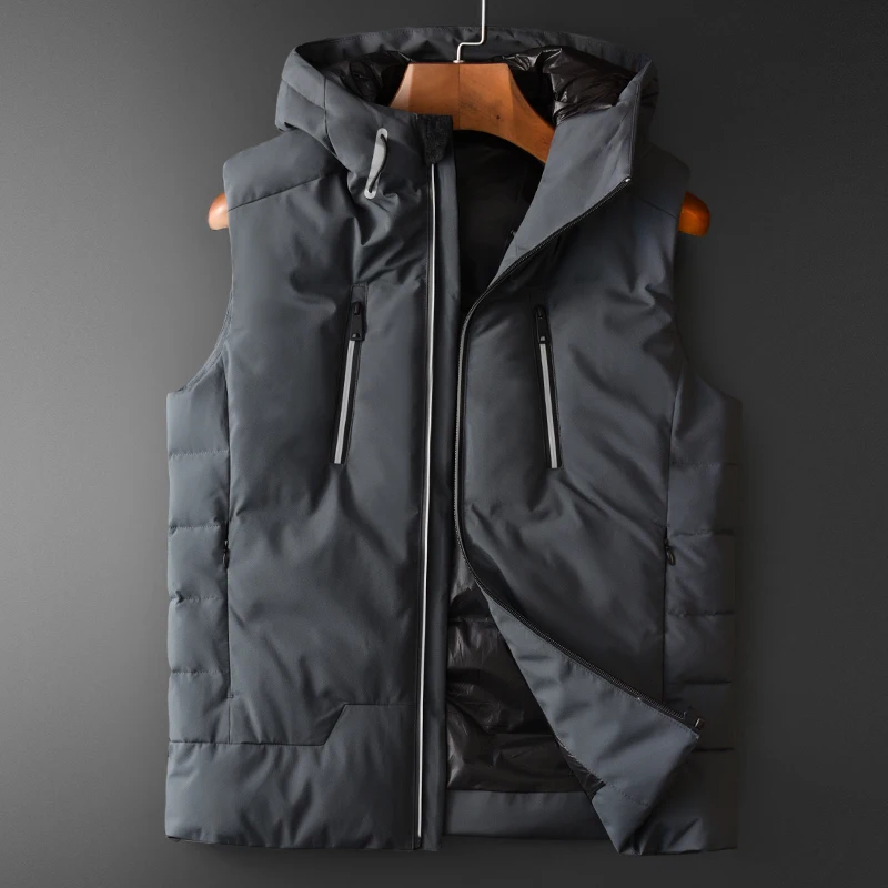 

Grey Hooded Vests Luxury Add Padding Solid Color Sleeveless Mens Jackets And Plus Size 4xl Slim Fit Man Coats