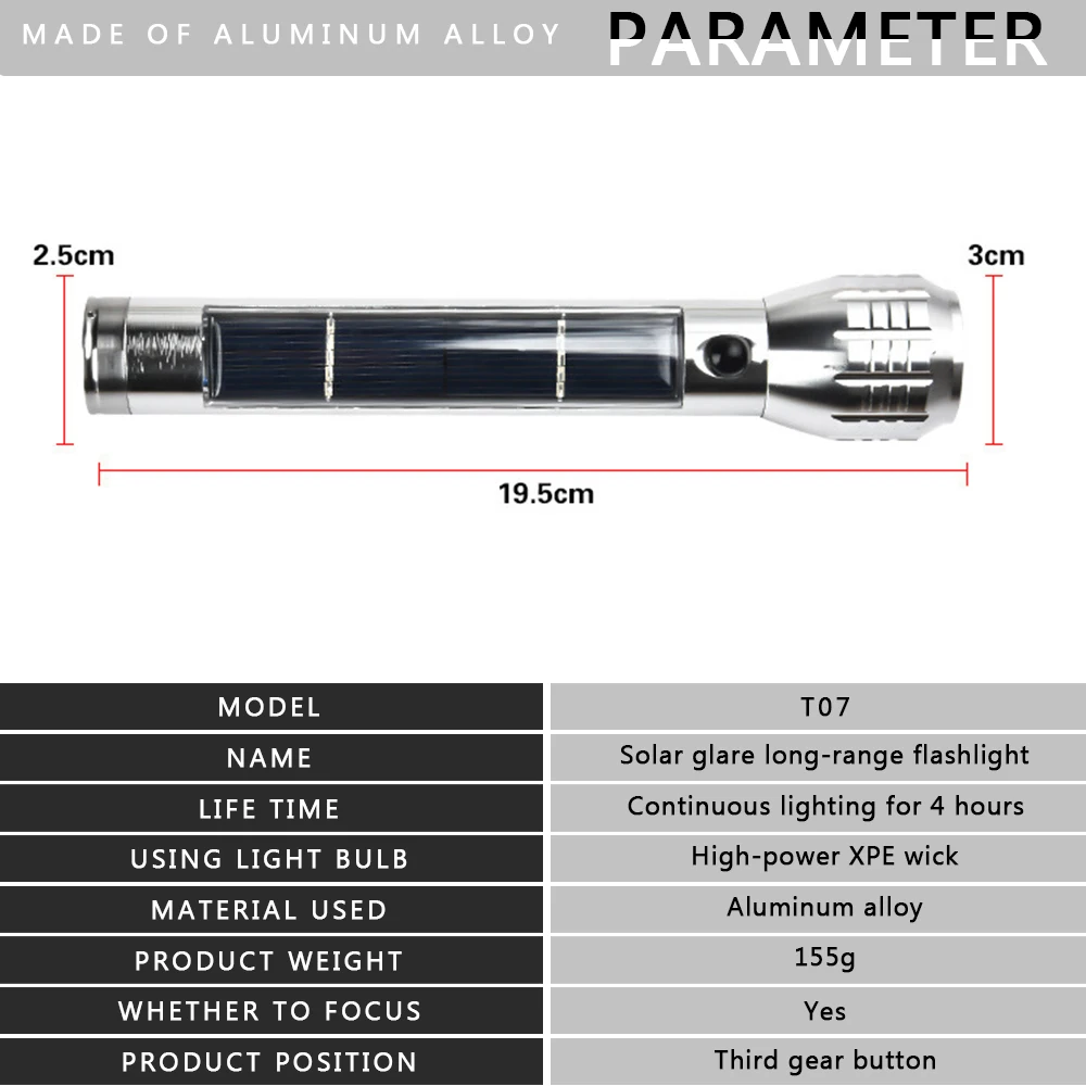 Серебряный светодиодный фонарик с солнечной батареей 3 режима T6 Ультраяркий фонарь аварийный свет USB Перезаряжаемый 2600mAh банк питания