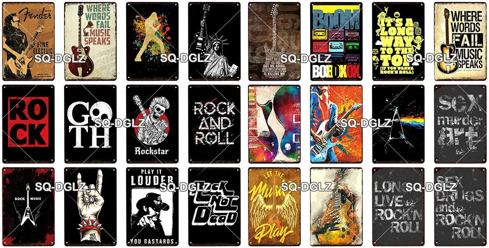 Rock And Roll Metal Sign Plaque Vintage Pub Bar Decor Tin Sign Plate Poster Home Decor Art Painting Wall Sticker