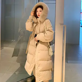 

90 White Duck down Large Fox Fur Collar down Jacket Women's Mid-Length Knee 2020 New Style Thicken Slim Fit