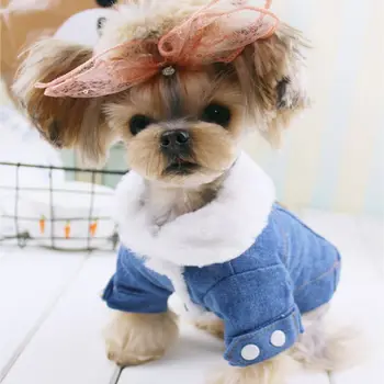 

New Puppy Winter Clothes Fashion Cowboy Double Layer Thickening Warm Cold Weather Jacket For Pet Dogs Cats