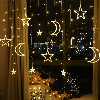 

3.5M Curtain Led Star Lights Moon Lights Lanterns Lights Irregular Lights Strings Moon Stars Christmas Lights For Outdoor EUPlus