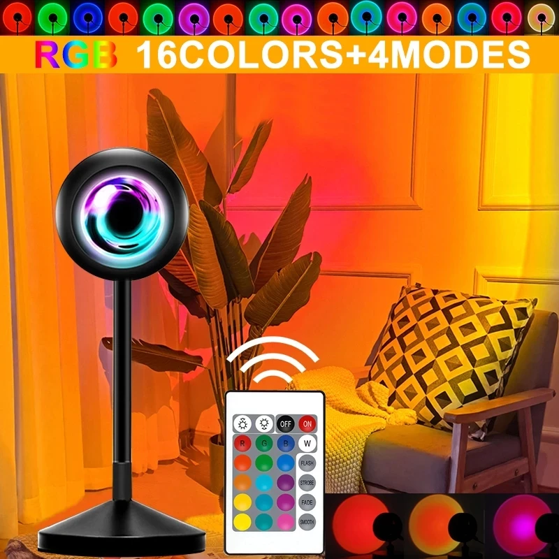 16 Colors Sunset Lamp Led Projector Night Light Living Room BarCafe Shop Background Wall Decoration Lighting For Photographic | Лампы и
