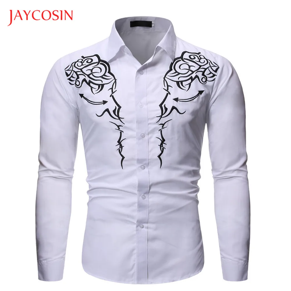 Joycosin, формальная мода, мужская рубашка, зимняя повседневная мужская одежда, Raglane, симметричный принт, длинный рукав, на кнопках, приталенная мужская рубашка
