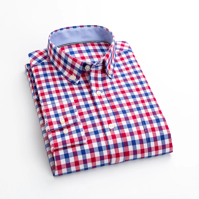 Мужская деловая рубашка, приталенная, большая, в клетку, 60% хлопок, одноцветная, мужская рубашка, обычная, с длинным рукавом, осенняя, мужская, Повседневная рубашка - Цвет: 1926-16