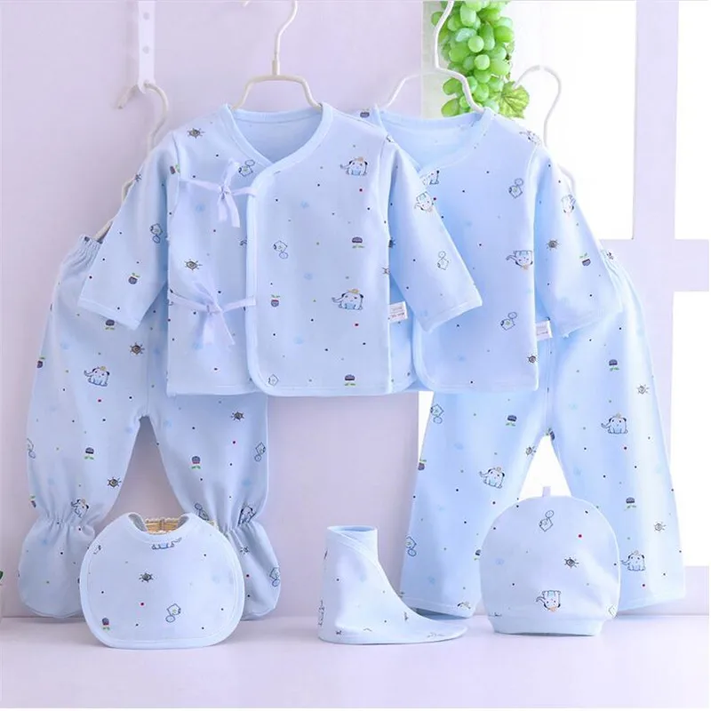 

7pcs/set Infant Clothes Suits Autumn & Winter Cartoon Print Warm Full Month For 0-3M 100% Cotton Newborn Baby Clothes Set
