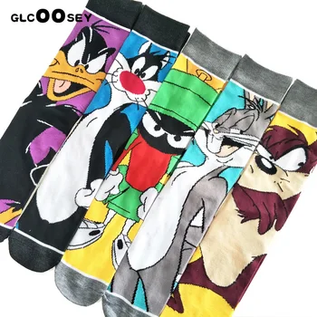 Calcetines de algodón con dibujos animados para Hombre, calcetín, conejo, Hip Hop, creativo, suave, Divertido, negro, amarillo