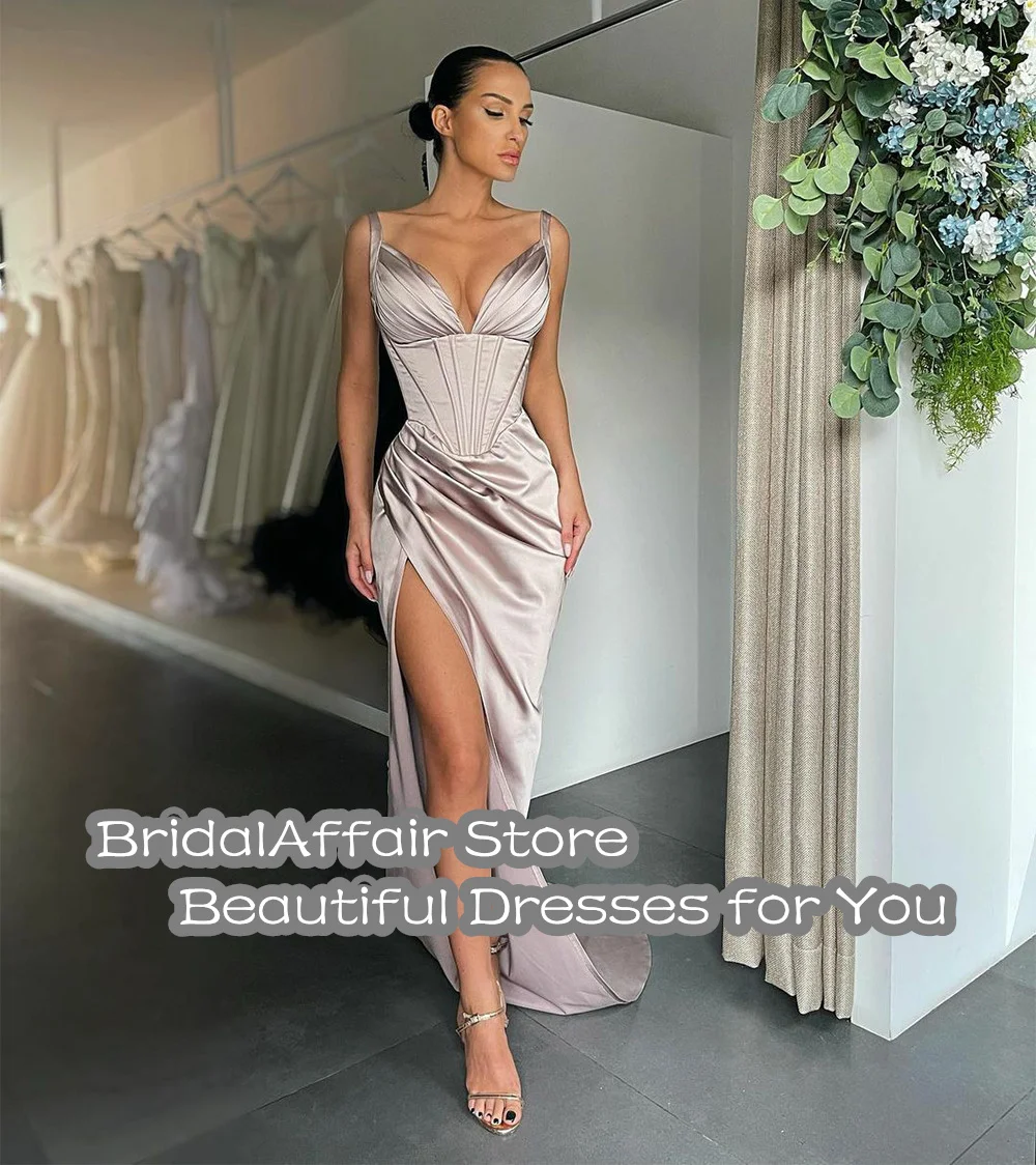 BridalAffair Fashions Mermaid Prom Dresses Sleeveless Spaghetti Straps Evening Dress 2022 Sexy Side Split V-Neck Party Gowns ball gown prom dresses