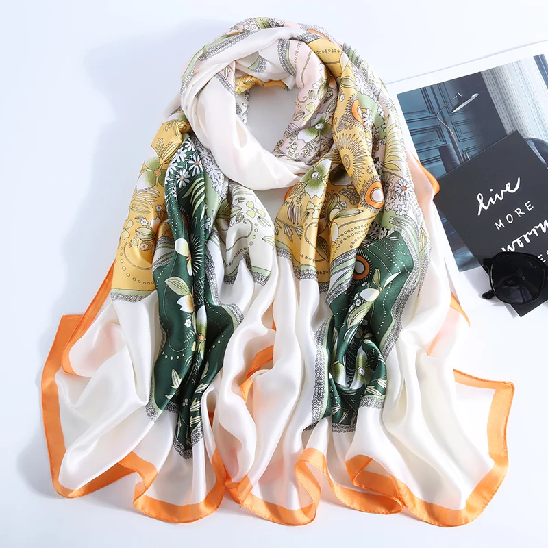 Дизайн брендовый весенний осенний зимний женский шарф Гладкий цветок длинные шелковые шарфы Роскошные шали и палантины бандана шарфы на шею