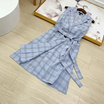 

Z13/Pattern Sleeveless feng yi qun Dress Origional Plaid Skirt WOMEN'S Dress Waist Hugging Dress Slimming