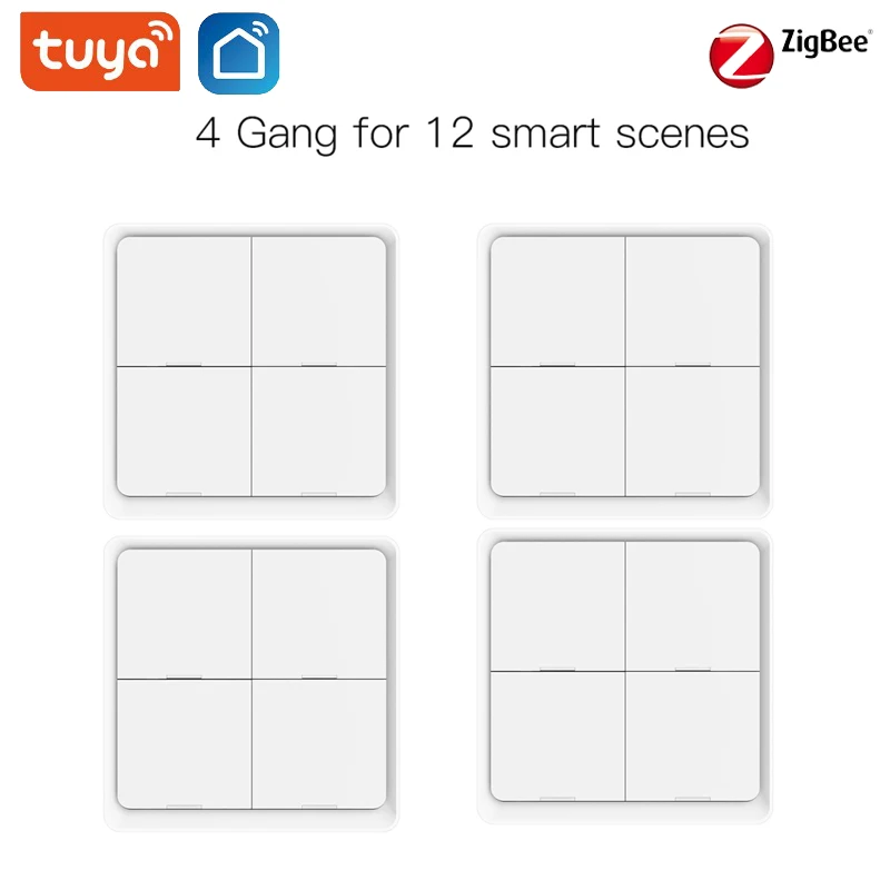 Tuya ZigBee Smart Switch 4 Gang 12 Scene Switches Push Button Controller Battery Powered Remote Control Work With Zigbee Gateway 