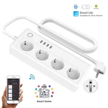 

2020 Hot Sale High Quality Multi Wifi Smart Power Strip Extension Socket 4 AC Outlet 4-USB Remote Control
