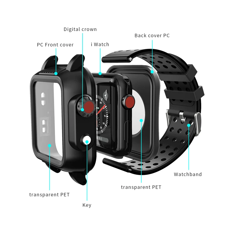 Водонепроницаемый чехол для Apple Watch Series 4 3 2 браслет ударопрочный Прочный корпус часов с ремешком 40 мм/44 мм ремешок для часов 38/40