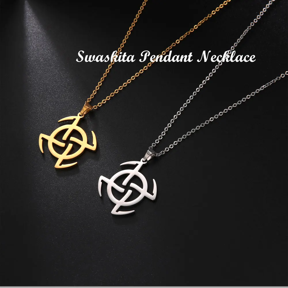 Cazador Hohl Hakenkreuz Anhänger Halskette Kolovrat Symbol Edelstahl Halsketten Für Frauen Männer Vintage-Schmuck Großhandel 2026 – Detail 1