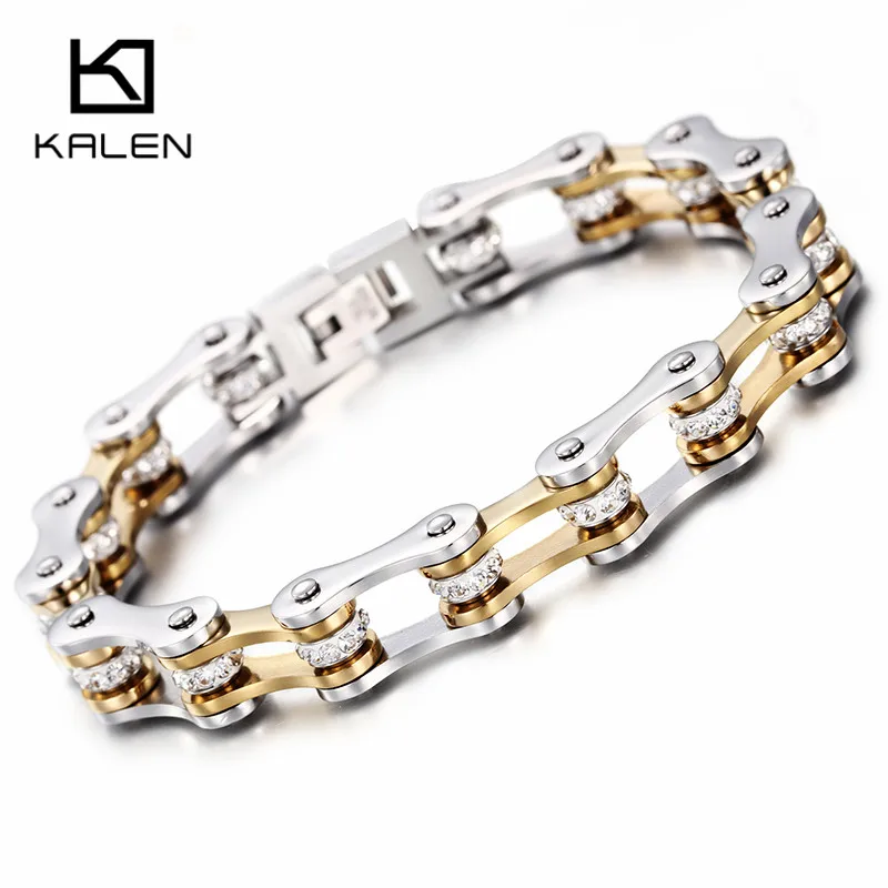 Стразы из нержавеющей стали золотого и серебряного цвета, браслет-цепочка для велосипеда 230 мм, мужской браслет-цепочка, браслет, дешевые ювелирные изделия