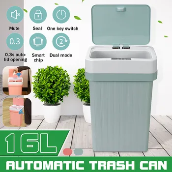 

16L Intelligent Auto Sensor Trash Waste Bin Kitchen Garbage Trash Can Touch Screen Button Dual Mode Work For Home Office Hotel