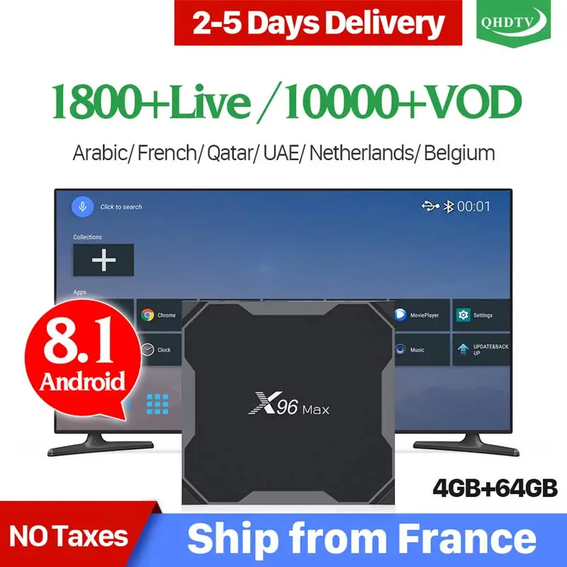 

8K X96 MAX Plus Android 9.0 IPTV Arabic France IPTV BOX with QHDTV IPTV Subscription 4G 64G Dual-Band WIFI Spain Algeria IP TV