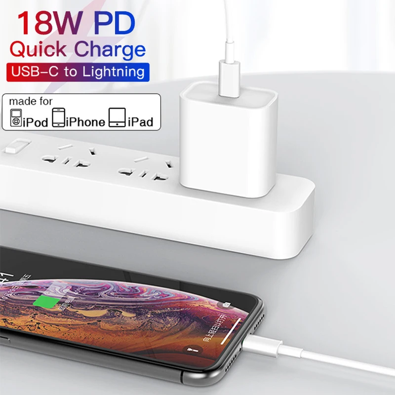 Универсальный 18 Вт Быстрая зарядка USB-C к освещению для Apple iPhone 11 Pro X XR XS Max 8 type-C