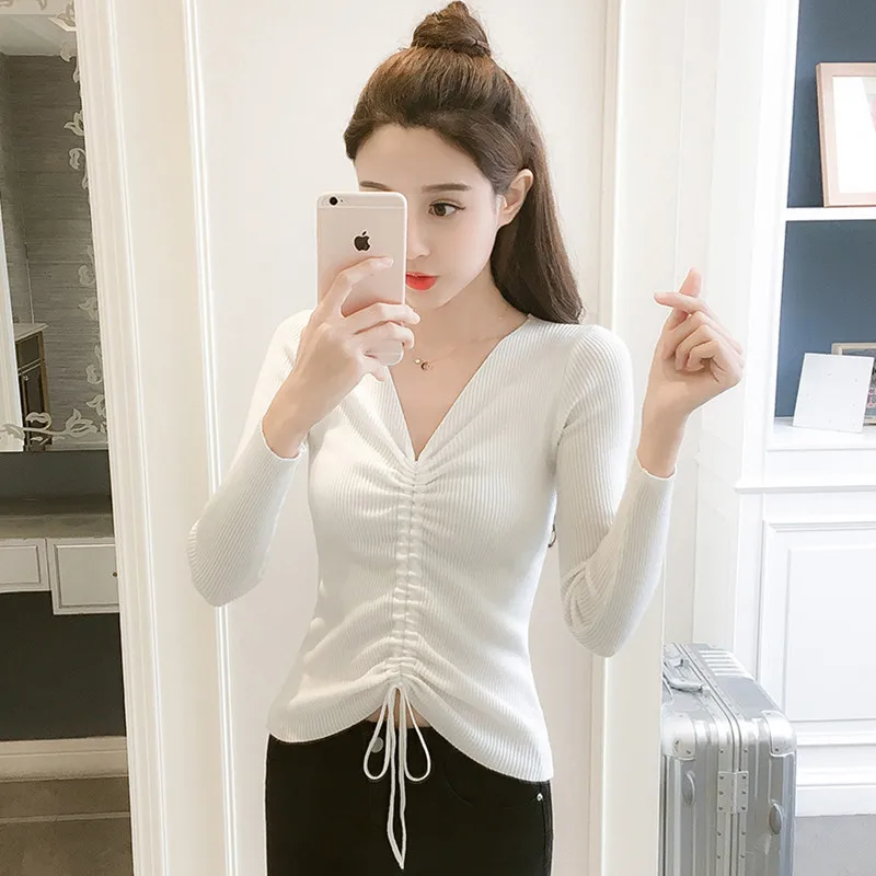 Autumn Korean Pullover black Sweater Femme White Sweaters Ladies Sexy V Neck pink Knitwear Sweater Pull Femme Nouveaute 2019 Autumn Korean Pullover black Sweater Femme White Sweaters Ladies Sexy V Neck pink Knitwear Sweater Pull Femme Nouveaute 2019