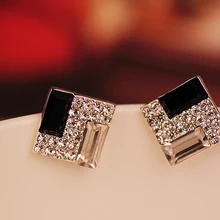 Корейские модные ювелирные изделия OL благородный темперамент черные и белые бриллианты квадратные женские европейские и американские серьги