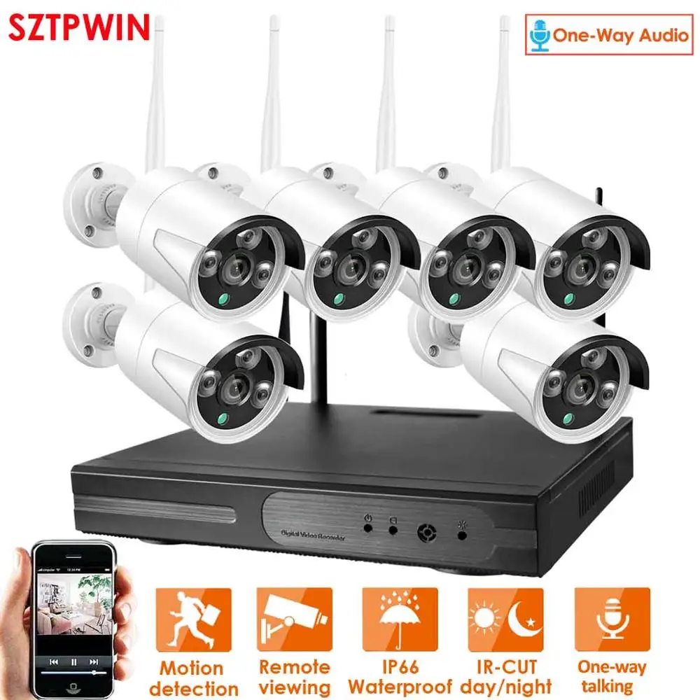 Двухсторонняя беспроводная система видеонаблюдения Audio1080P NVR, wifi 2.0MP, для помещений и улицы, цилиндрическая ip-камера, водонепроницаемая, для безопасности, видео SurveillanceKit - Цвет: 6ch single-way audio