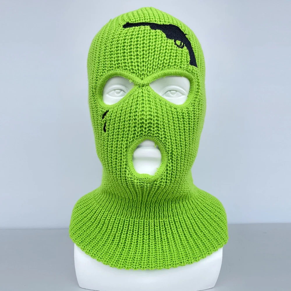 2022 New Limited Gun-Embroidered Mask Neon Balaclava 3-hole Ski Mask Tactical Mask Full Face Mask Winter Hat bone masculino beanie skully hat