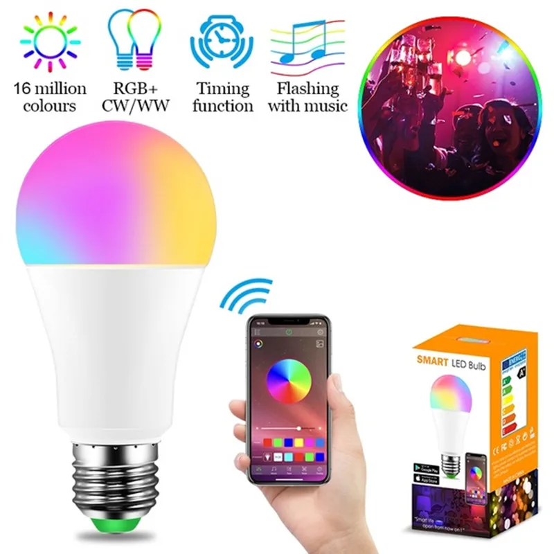 E27/B22 Bluetooth многоцветсветодиодный Светодиодная лампа 110 в 220 В с регулируемой