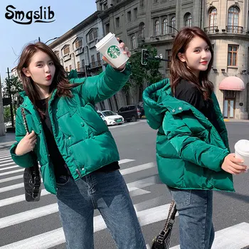 

Woman Stand Collar Slim Short Ultra Light Down Jackets Female Windproof short Coat Plus Size Puffer Jacket Parkas winter women