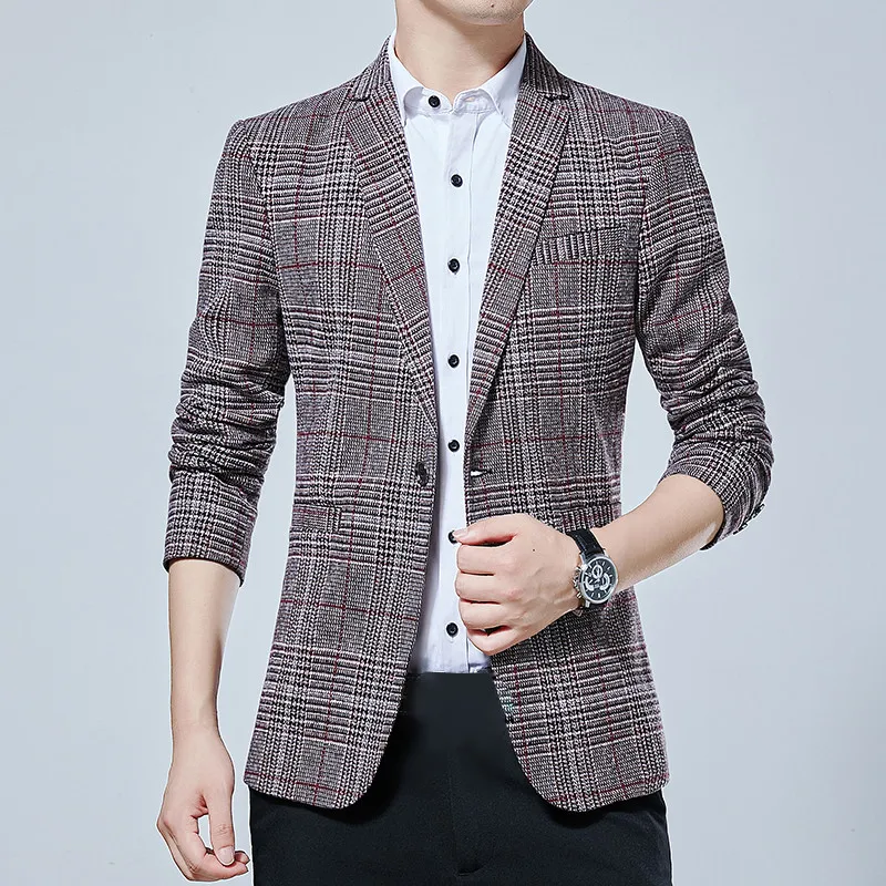 Blazer men's British style slim thick size 5XL autumn blue suit jacket Plus size one button fashion professional suit coat