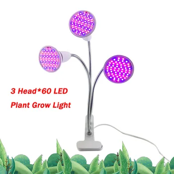 

New 3 Head Plant Light 60 LED Flower Grow Lamps For Indoor Greenhouse Seeding Cultivo Growbox Growth Lights Clip EU/US Plug
