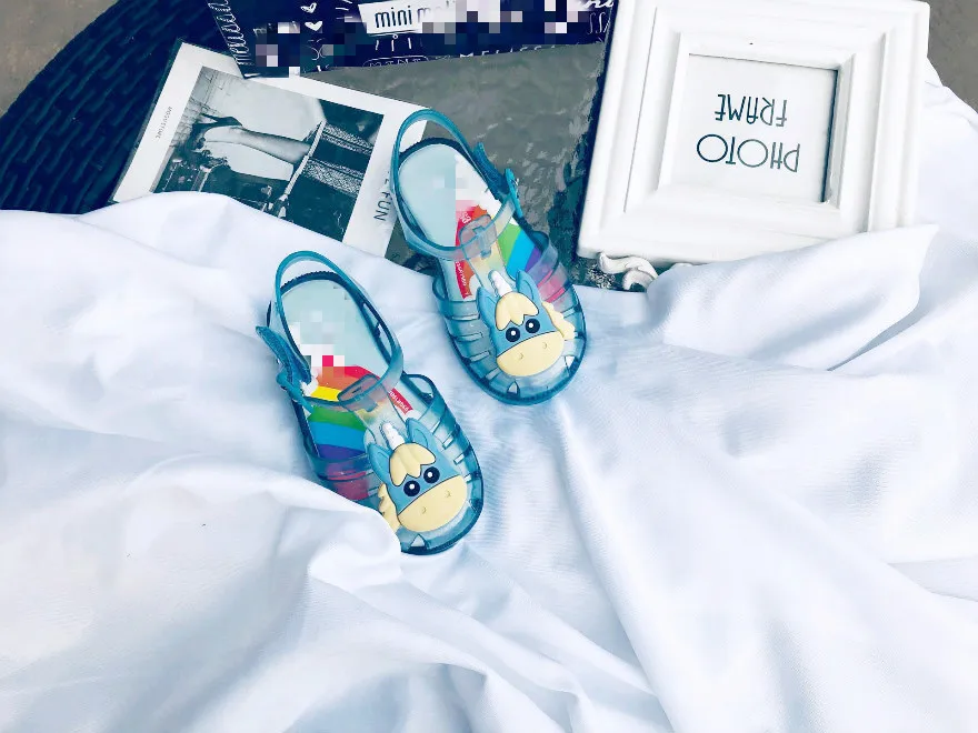 Повседневные пляжные сандалии с объемным принтом радуги и звезды для девочек; Новинка; мягкая детская обувь мини-Мелисса; сандалии; силиконовая обувь для девочек; SH19068