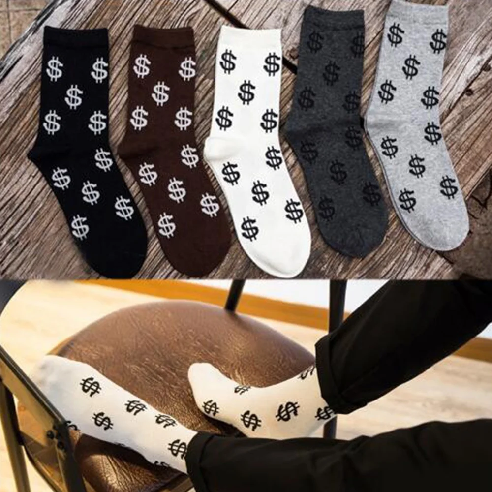 

New Men's Pair Dollar Signs Dark Color Socks Money Design Cotton Socks Dollar Design Male Socks Trendy Men Clothing Accessories
