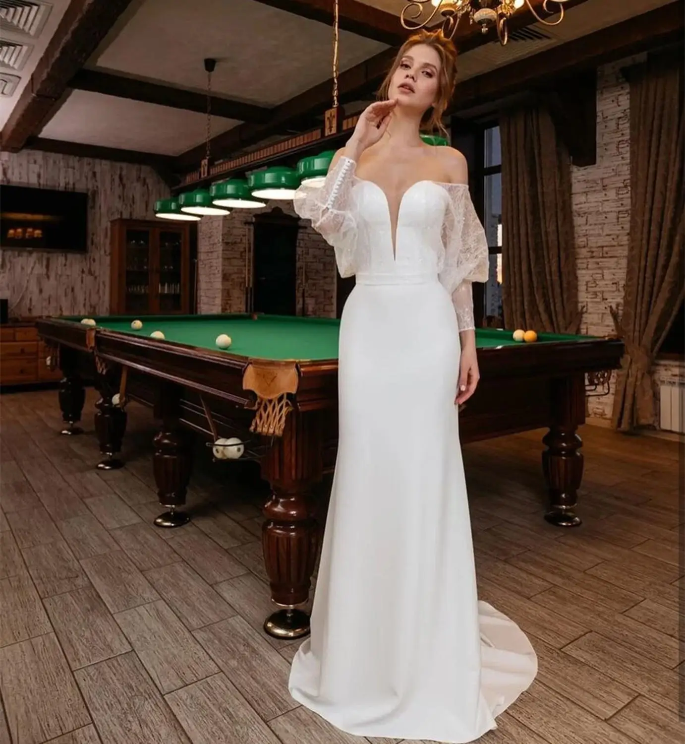 Wedding Dress 2021 Mermaid Long Puff Sleeve Court Train Bridal Gowns Off Shoulder Lace Back Sexy Fishtail robe de mariage Sale | Свадьбы и