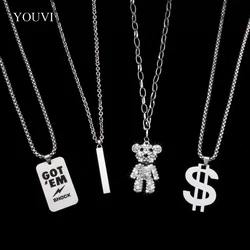 YOUVI Titanium Steel Necklace Korean Fashion Bear Dollar Pendant Jewelry Couple Sexy Clavicle Chain For Woman Neck Chains Choker