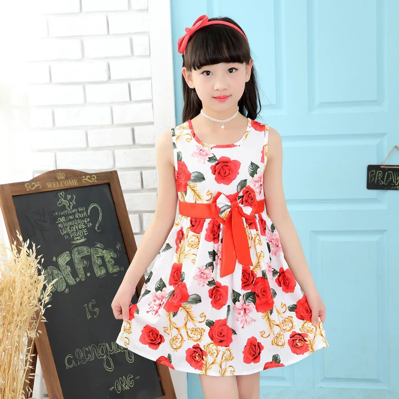 

2019 Summer New Style Korean-style Girls Big Boy Cute Big Flower Bow Belt Dress Fashion