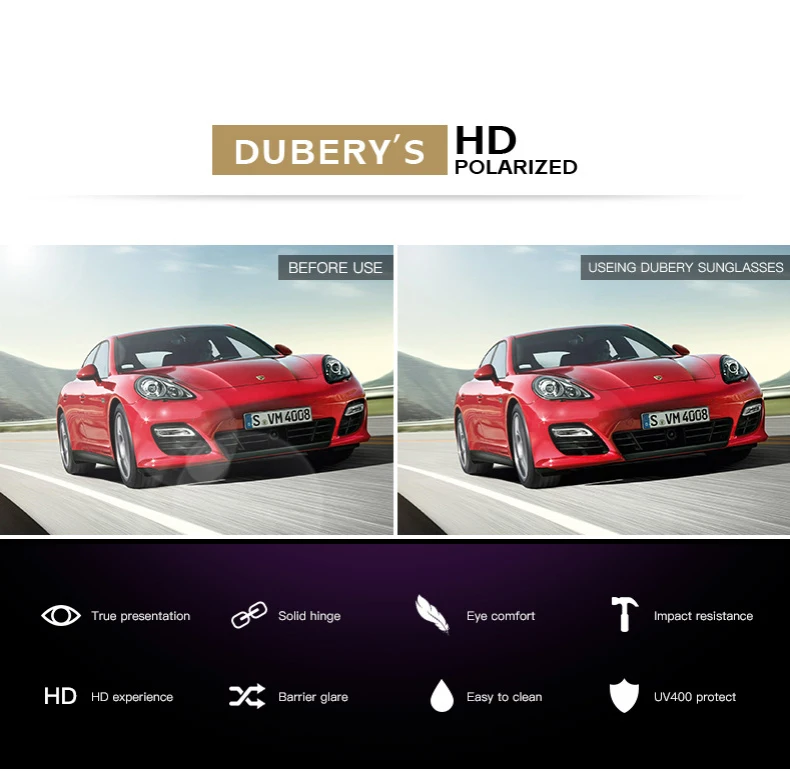 DUBERY Sport Style Polarized Sunglasses Men Travel& Fishing Half Frame Sun Glasses Photochromic Lens UV Goggles KD104