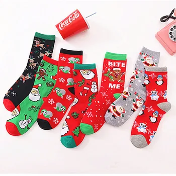 

SP&CITY New Santa Claus Christmas Socks Elderly Elk Snowman Patterned Cotton Women's Socks New Year Gift Socks Mid-length Socks