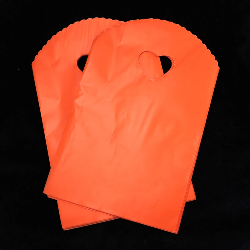 

13x21cm Orange Plastic Bag 50pcs/lot Jewelry Charms Boutqiue Packaging Gift Bag Cute Plastic Shopping Bags With Handle