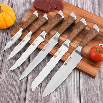 Set di coltelli in acciaio inossidabile Coltelli da cucina Set da 6 pezzi Utilità per frutta Disossare il pane Affettare Chef Affettatrice Nakiri Paring Coltello da cucina 1