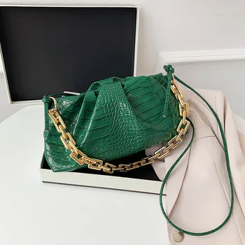 

Vintage Baguette Crocodile Pattern Women Shoulder Bags Retro Split PU Leather Bags Solid Ladies Dumpling shape Handbag Female