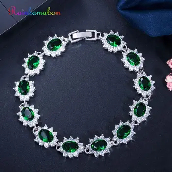 

Rainbamabom 925 Solid Sterling Silver Emerald Sapphire Ruby Amethyst Gemstone Bangle Charm Bracelet Fine Jewelry Gifts Wholesale