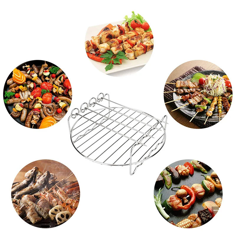 Stainless Steel Airfryer Double Layer Rack Versatile Round Roasting