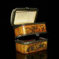 Rare Small Unique Vintage Antique Camel Bone Plum Trinket Jewelry Box 2