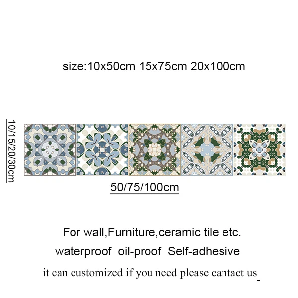 Spain Retro Wall Ceramic Arabic Tile Stickers Self-adhesive Decal for Bedroom Kitchen Waist Line Wall Decals Waterproof PVC DIY 13