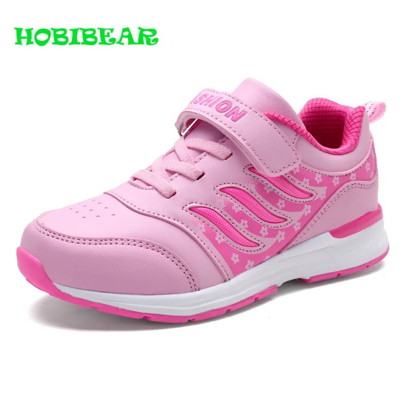 HOBIBEAR New Children Girls Running Shoes Pink Purple Girls Sneakers Kids Hook Loop Jogging Shoes Non-Slip Sport Trainers Girls
