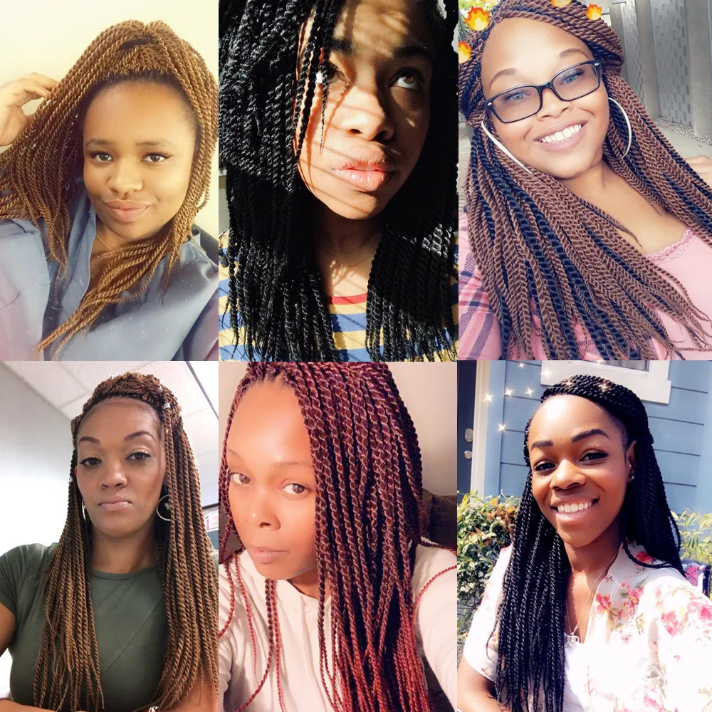 Full Star 30Roots/Pack 14" 18" Senegalese Twist Synthetic Hair 1 Packs Ombre Brown Black Bug Crochet Braids for women