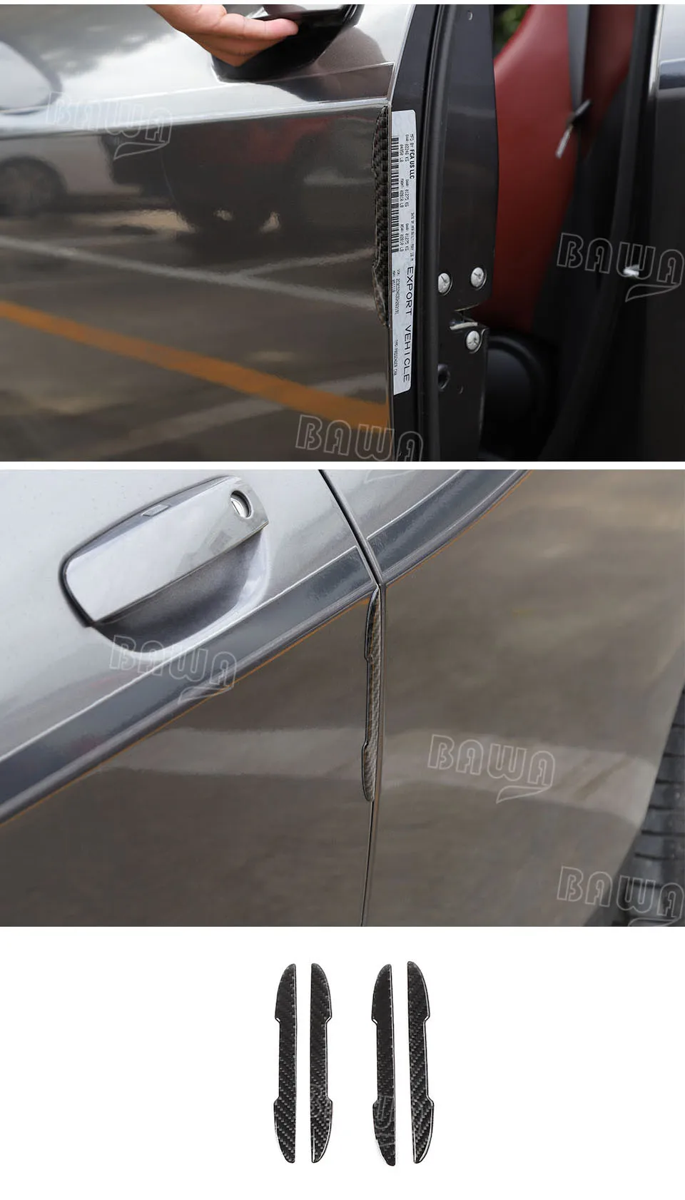 BAWA Auto Door Side Edge Protection Guard for Dodge Challenger Carbon Fiber Protective Stickers 4pcs for Dodge Charger