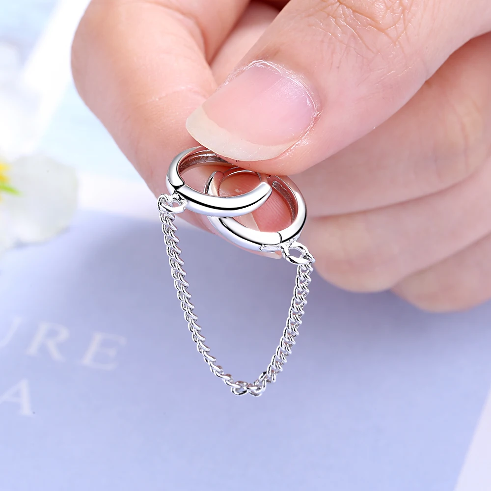 Серьги из стерлингового серебра 925 пробы, модные, индивидуальные, с двойным отверстием, цепочка, кость уха, простые, дикие, трендовые, для мальчиков и девочек, серебряные серьги, ювелирные изделия