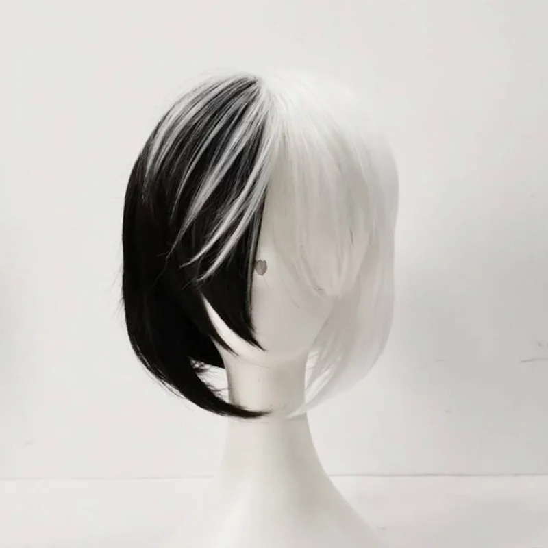 

New Design Bob Short Half Black and White Heat Resistant Synthetic Hair Wigs Bungo Stray Dogs Kyuusaku Yumeno Cosplay Wig