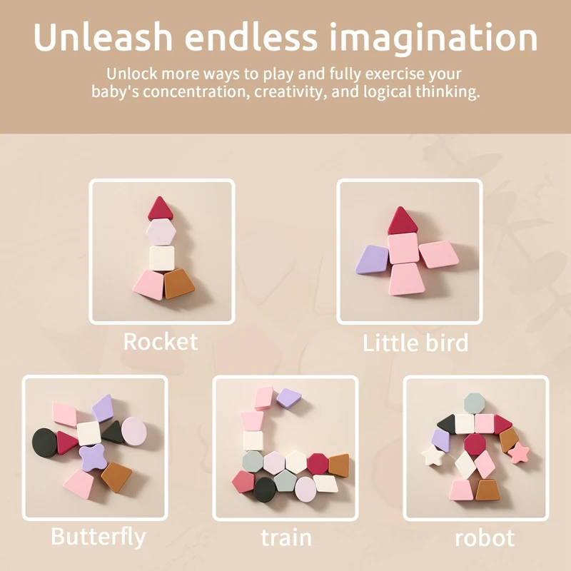 New 1Set Baby Silicone Montessori Toys Geomet Jigsaw Puzzle Nested Stacking Toys BPA Free Preschool Educational Games Kids Gifts